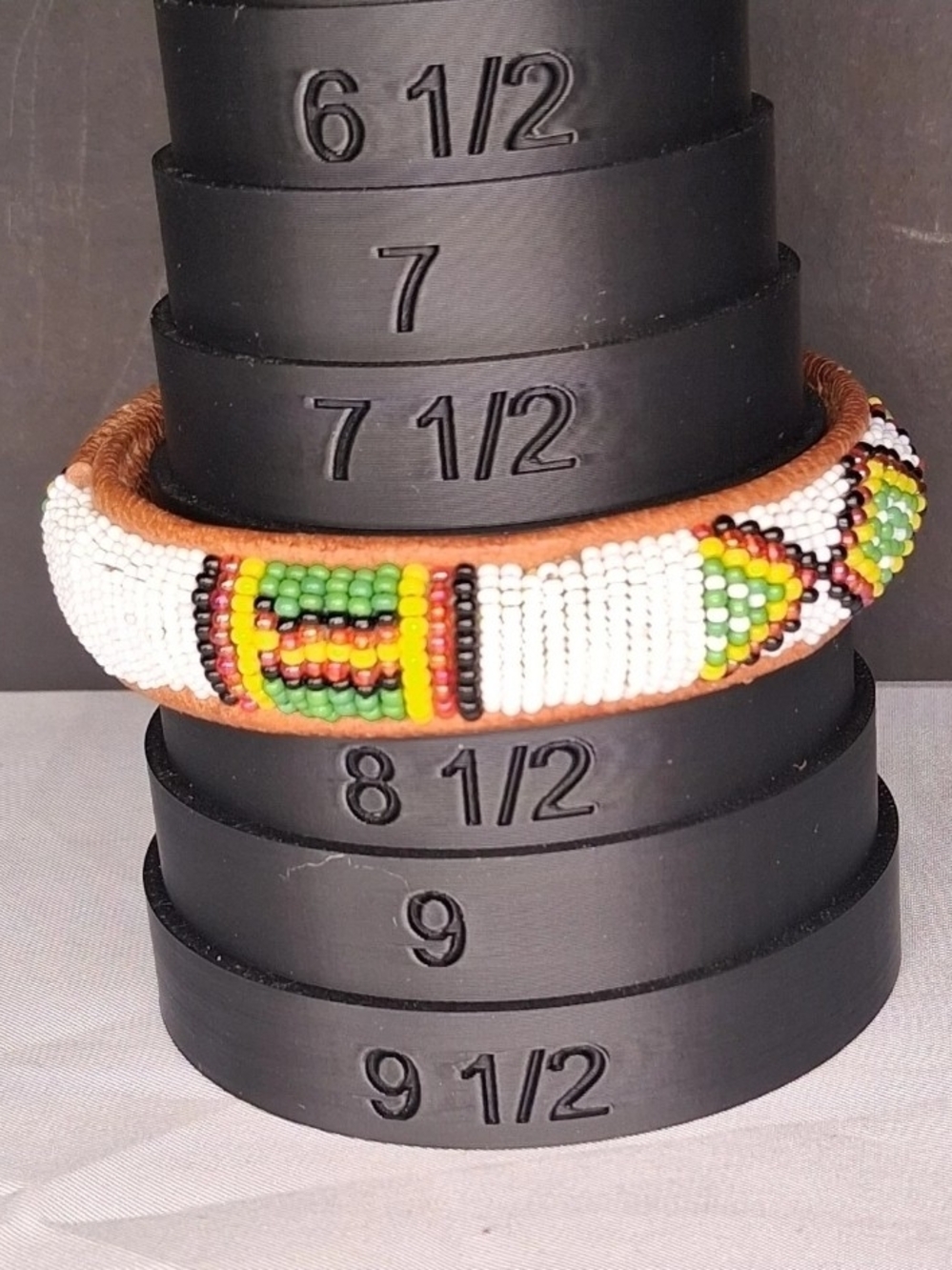 Handmade south western Navajo style multi color bead leather  braclet  size 8